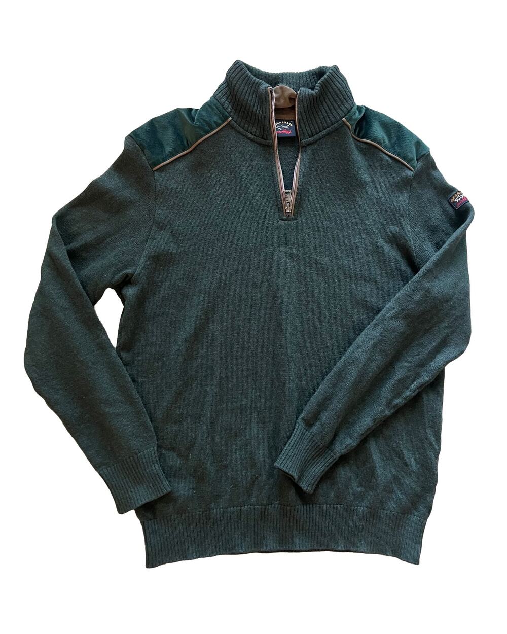 Paul & Shark Yachting Men XL Green 100% Virgin Wool Corduroy 1/4 Zip Pullover